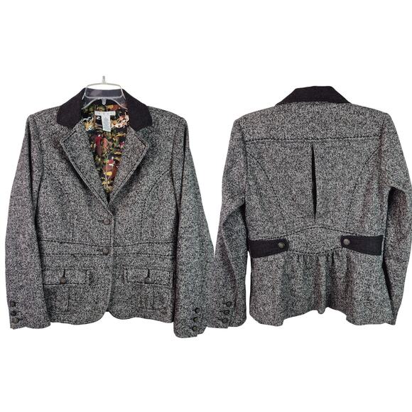 Cabi Gray Black 2 Button Wool Jacket Equestrian Hunt Scene Liner 2 Pockets 8 - Picture 1 of 7